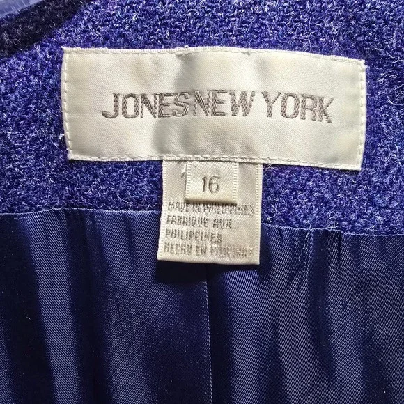 JONES NEW YORK Womens Blazer Jacket Royal Blue Wool‎ Blend Velvet Collar Size 16 - Picture 4 of 11